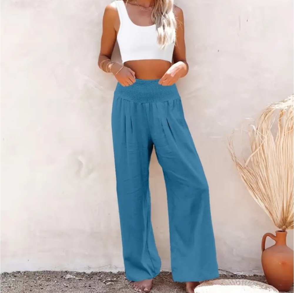 Boutique balloon blue loose pants with pockets wide leg